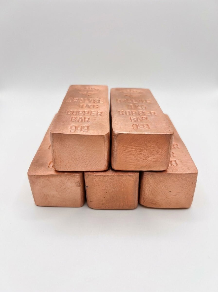 Coffret 5 lingots cuivre 1kg, vue de face — Atelier Oralyse